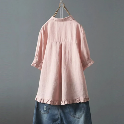 Dames Blouse met Ruche-zoom en Korte Mouwen