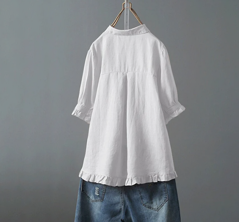 Dames Blouse met Ruche-zoom en Korte Mouwen