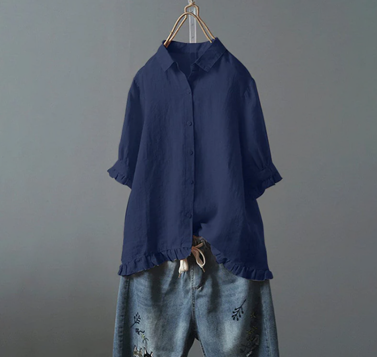 Dames Blouse met Ruche-zoom en Korte Mouwen
