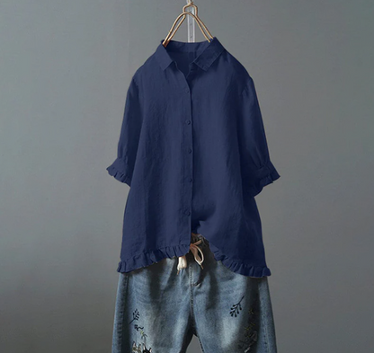 Dames Blouse met Ruche-zoom en Korte Mouwen