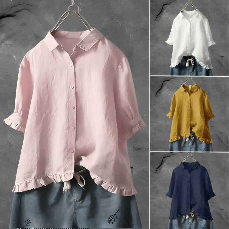 Dames Blouse met Ruche-zoom en Korte Mouwen