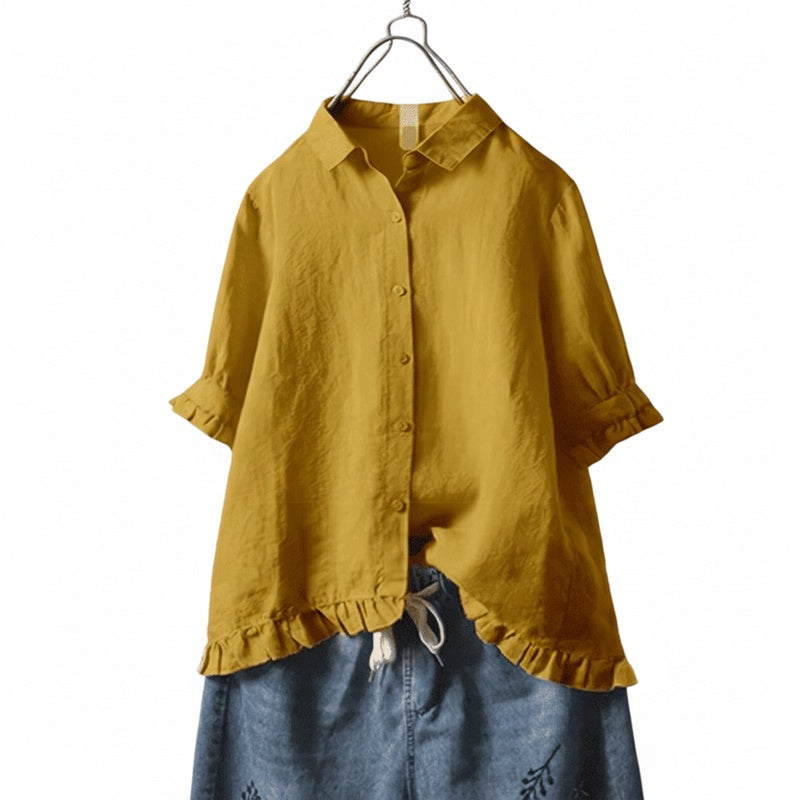 Dames Blouse met Ruche-zoom en Korte Mouwen