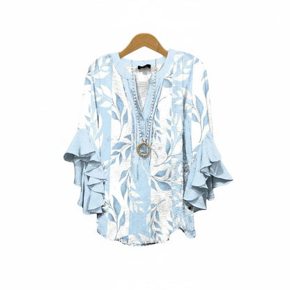 Dames Blouse met V-hals en Rüschenmouwen met Bloemenprint