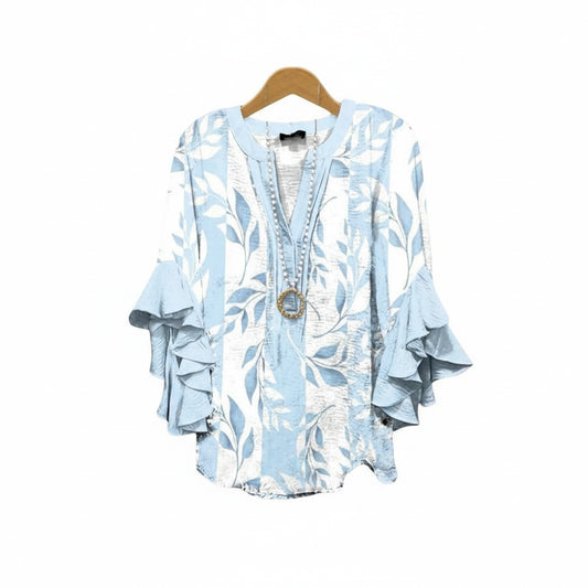 Dames Blouse met V-hals en Rüschenmouwen met Bloemenprint