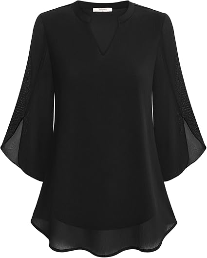 Dames Blouse met V-hals en Transparante Mouwen