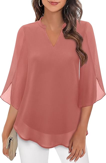 Dames Blouse met V-hals en Transparante Mouwen Roze