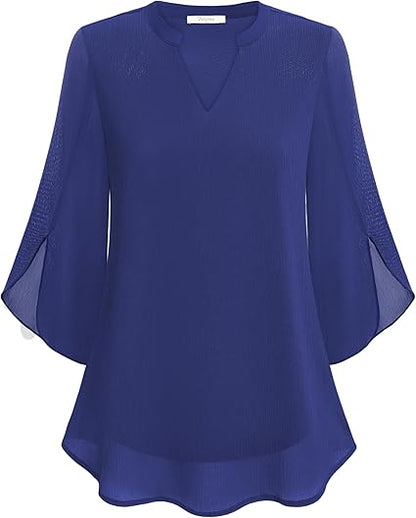 Dames Blouse met V-hals en Transparante Mouwen