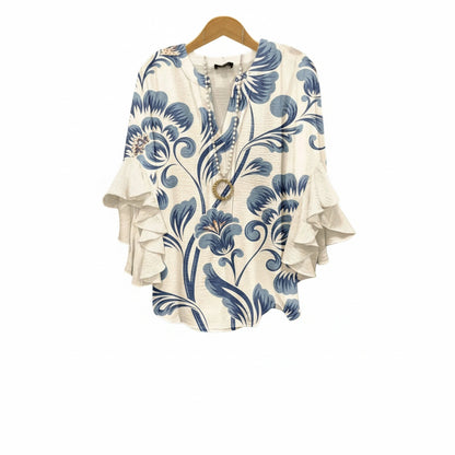 Dames Blouse met V-hals en Volantmouwen