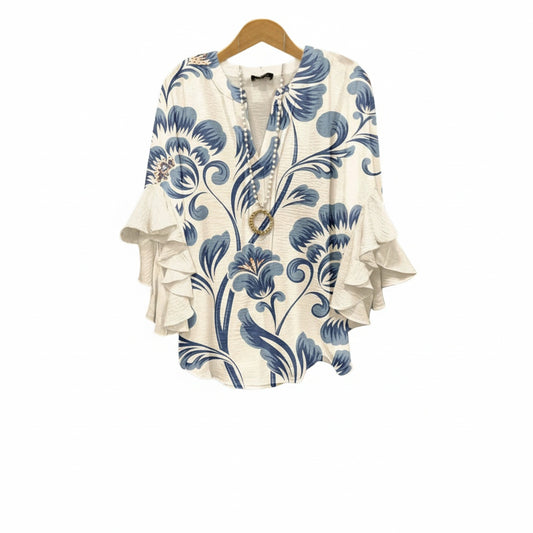 Dames Blouse met V-hals en Volantmouwen