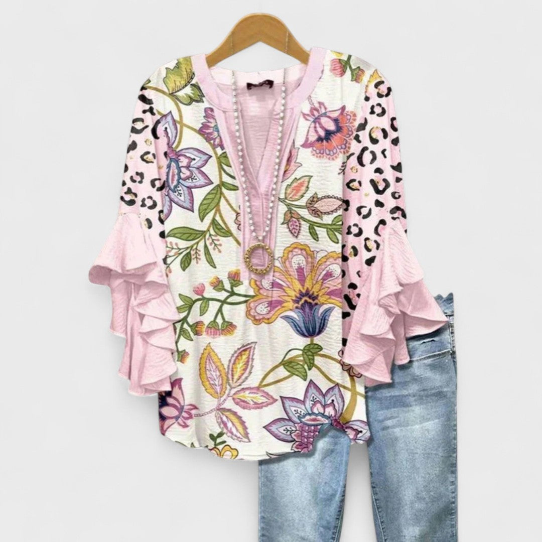 Dames Blouse met V-hals en Volantmouwen Roze