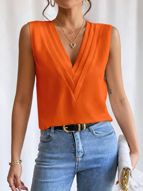 Dames Blouse Mouwloos met V-hals Oranje