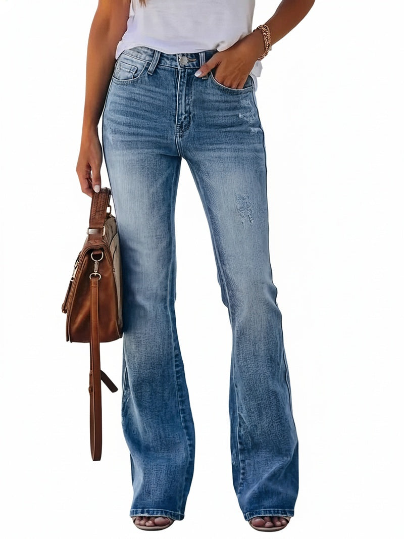 Dames Bootcut Jeans High-waist met Washed Effect en Stretch