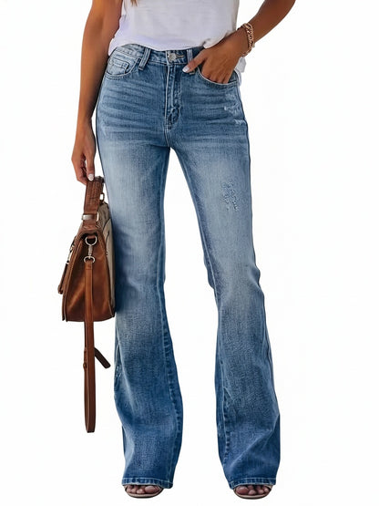Dames Bootcut Jeans High-waist met Washed Effect en Stretch