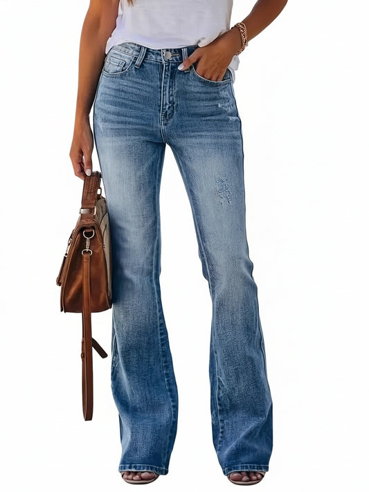Dames Bootcut Jeans High-waist met Washed Effect en Stretch