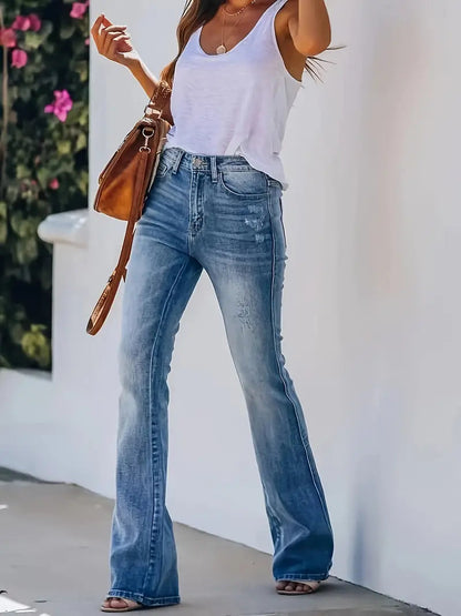 Dames Bootcut Jeans High-waist met Washed Effect en Stretch
