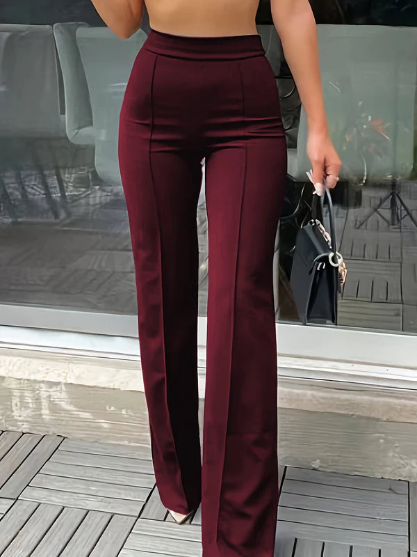 Dames Broek met Hoge Taille en Wijde Pijpen Bordeaux