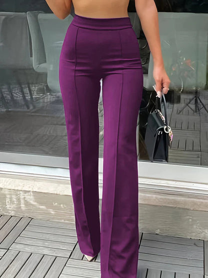 Dames Broek met Hoge Taille en Wijde Pijpen Paars
