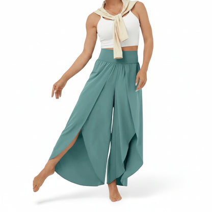 Dames Broek Wijd met Hoge Taille en Overslagsplit