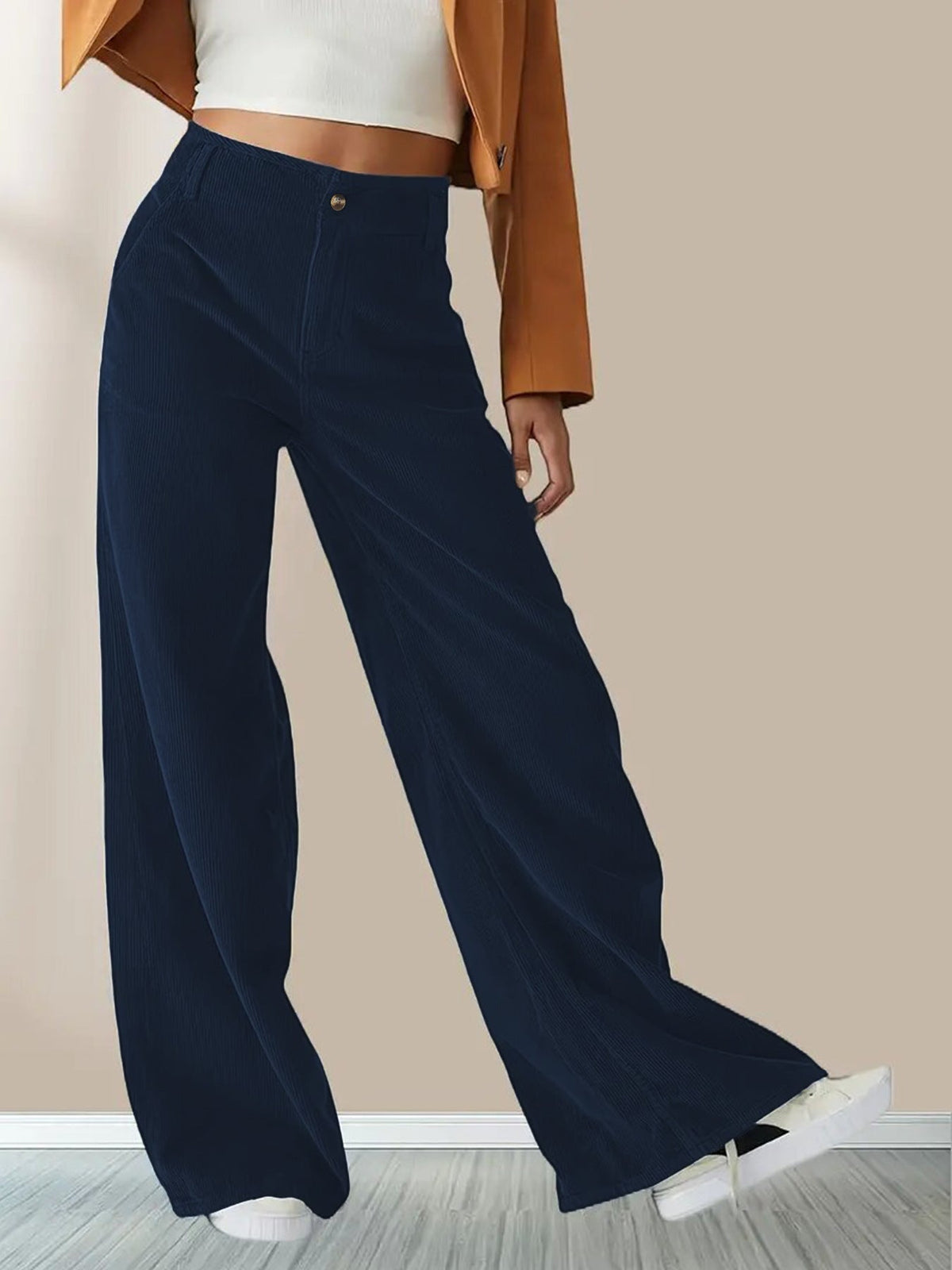 Dames Broek Wijde Pijp met Knoop- en Ritssluiting Blauw