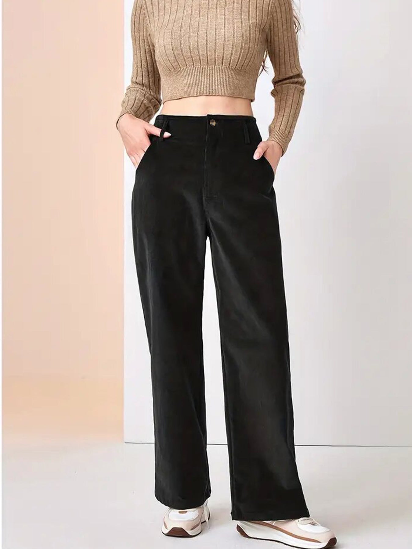 Dames Broek Wijde Pijp met Knoop- en Ritssluiting