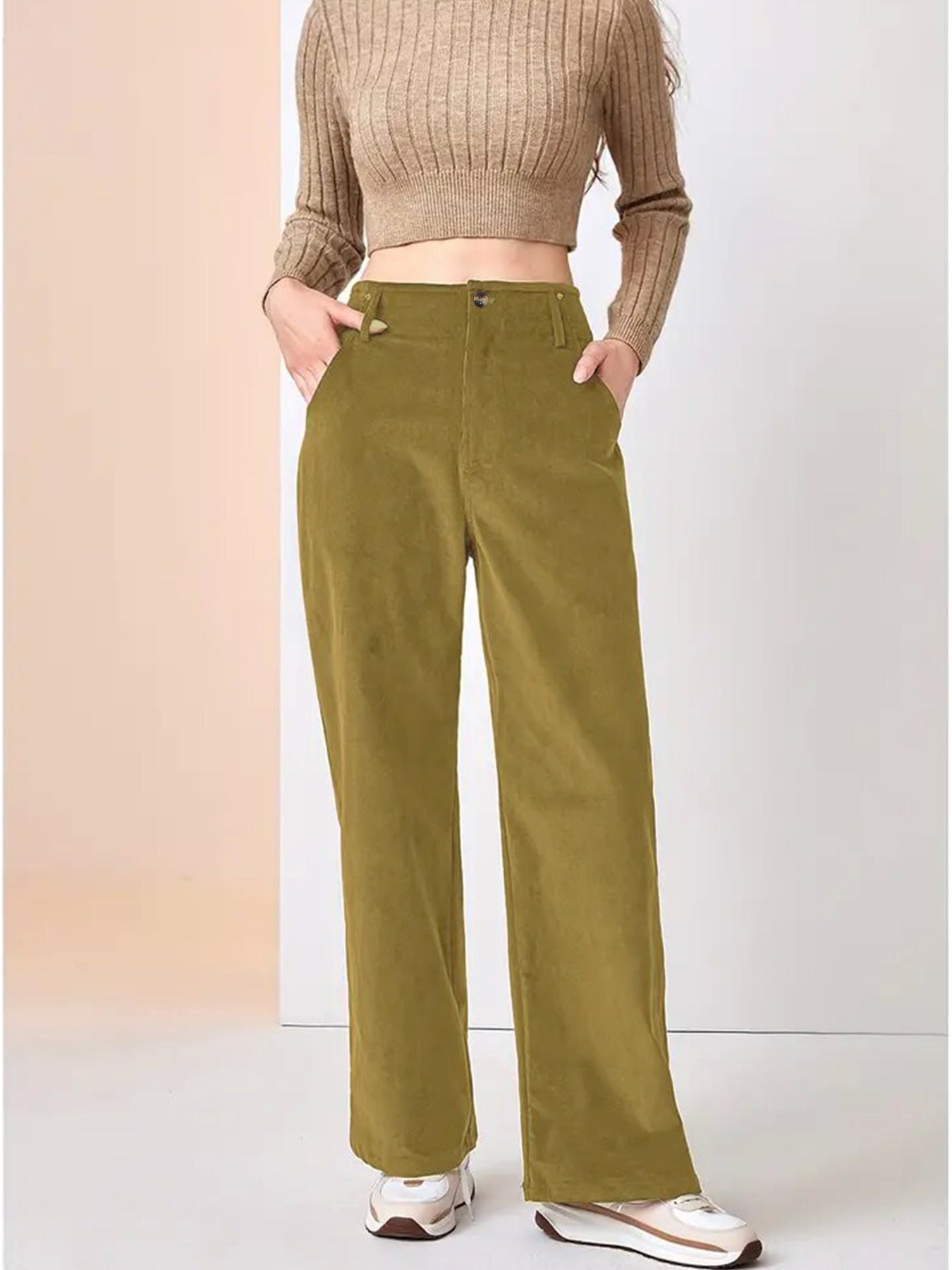 Dames Broek Wijde Pijp met Knoop- en Ritssluiting