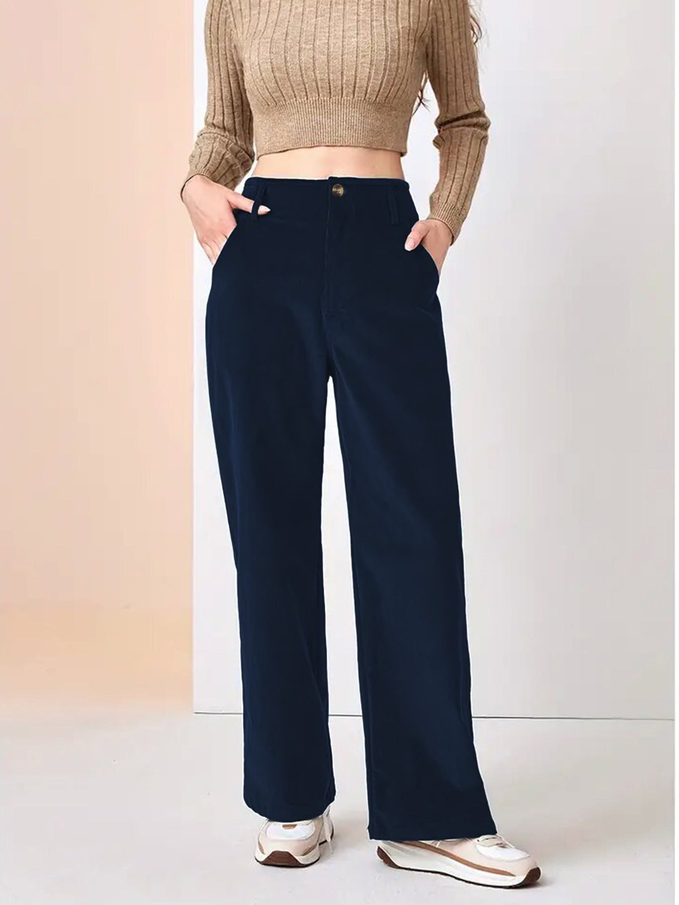 Dames Broek Wijde Pijp met Knoop- en Ritssluiting