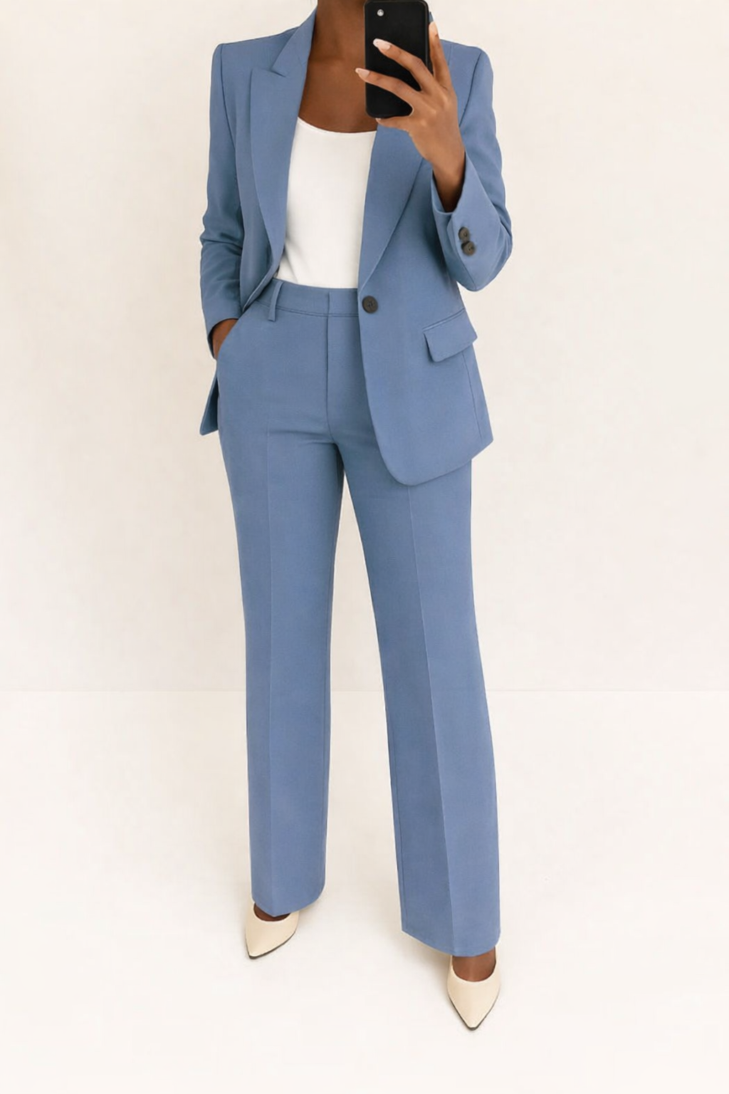 Dames Broekpak met Blazer en Wide Leg Broek Blauw