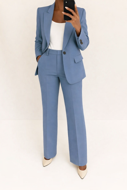 Dames Broekpak met Blazer en Wide Leg Broek Blauw