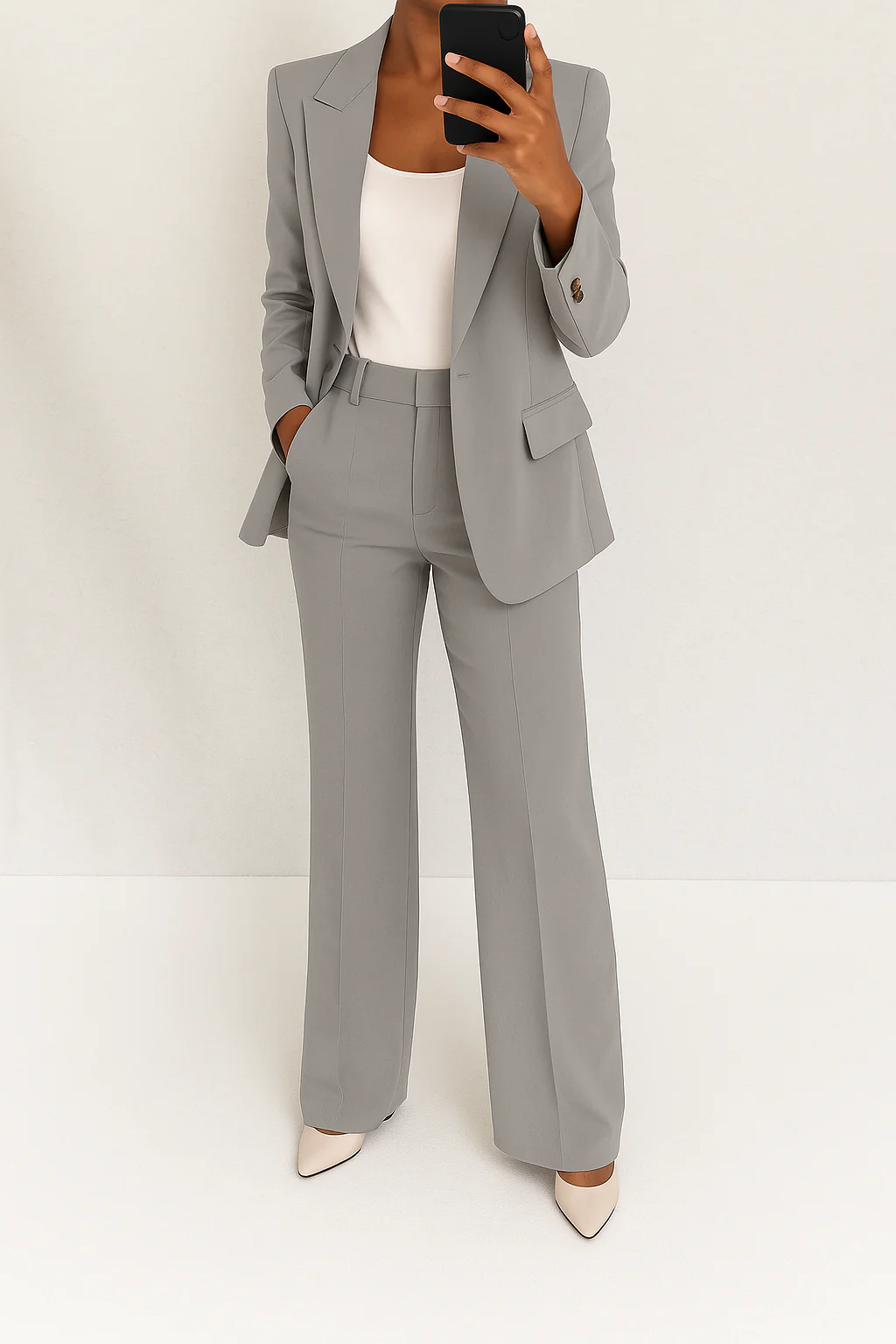 Dames Broekpak met Blazer en Wide Leg Broek Grijs