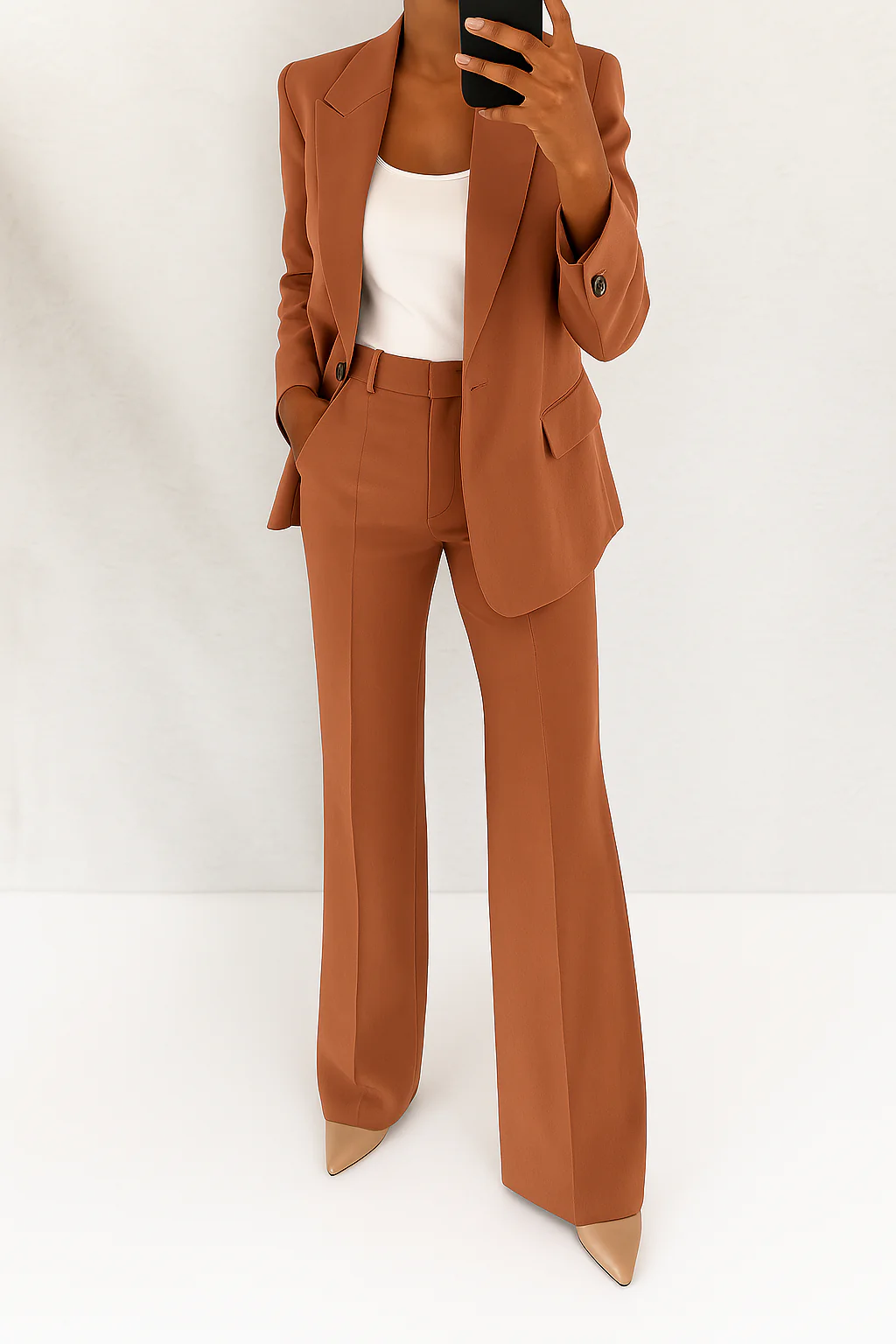 Dames Broekpak met Blazer en Wide Leg Broek Bruin