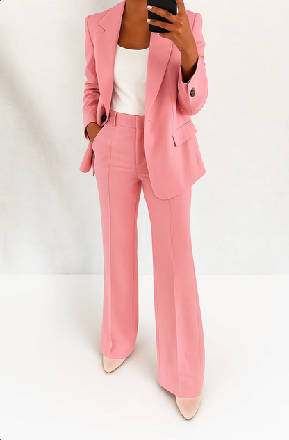 Dames Broekpak met Blazer en Wide Leg Broek Roze