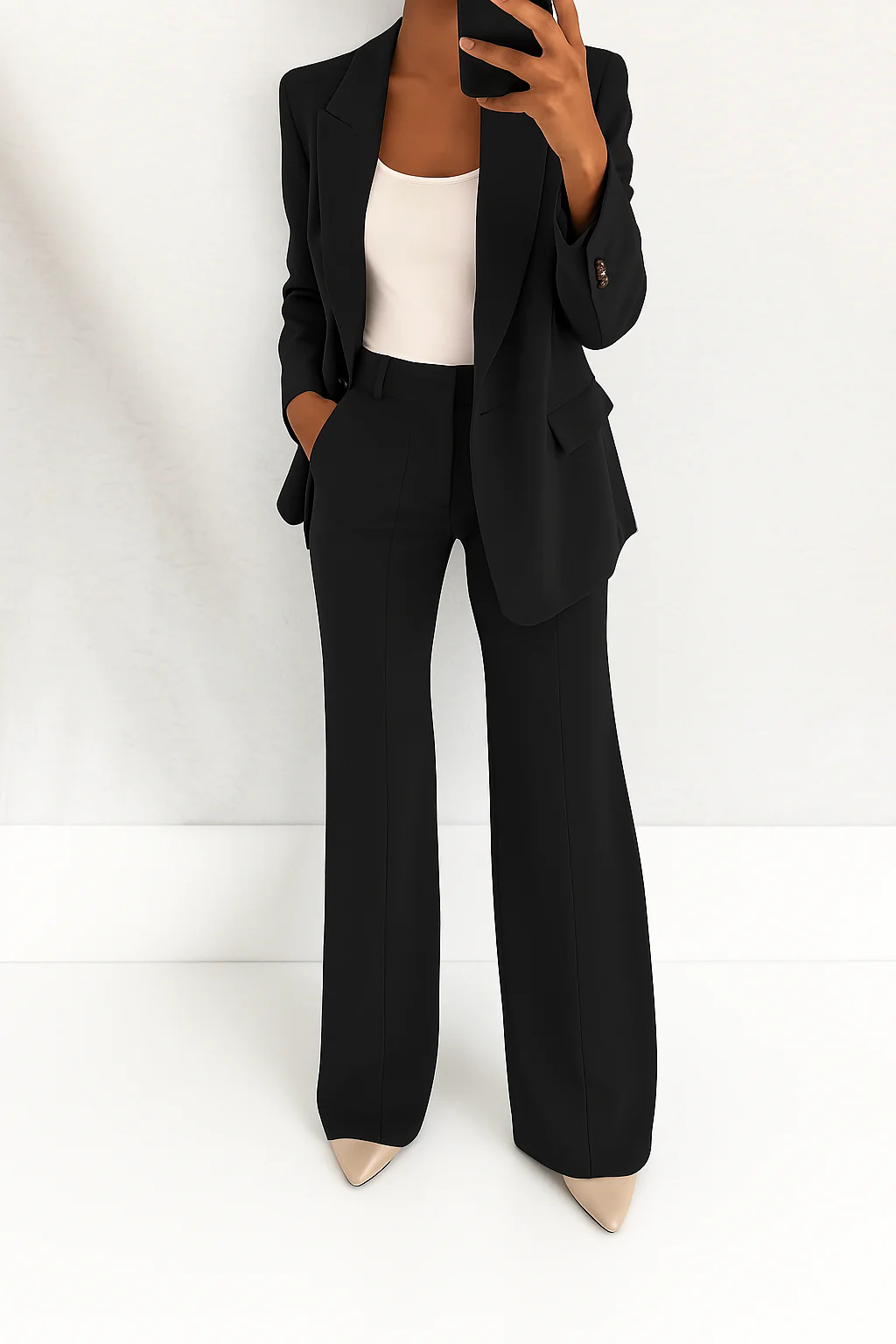 Dames Broekpak met Blazer en Wide Leg Broek Zwart