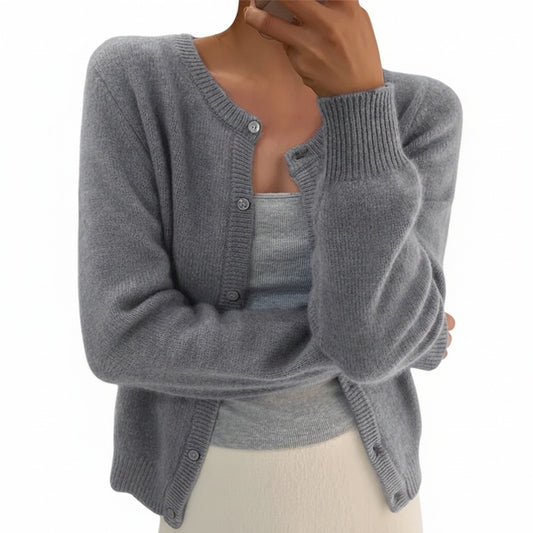 Dames Cardigan met Ronde Hals en Knoopsluiting, Lange Mouw