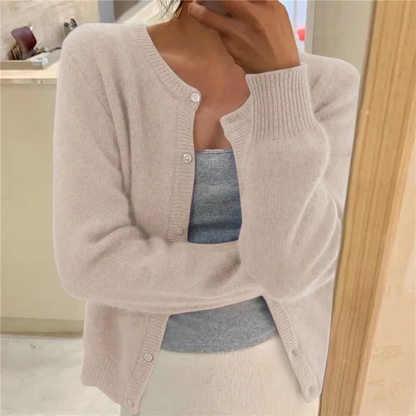 Dames Cardigan met Ronde Hals en Knoopsluiting, Lange Mouw Beige