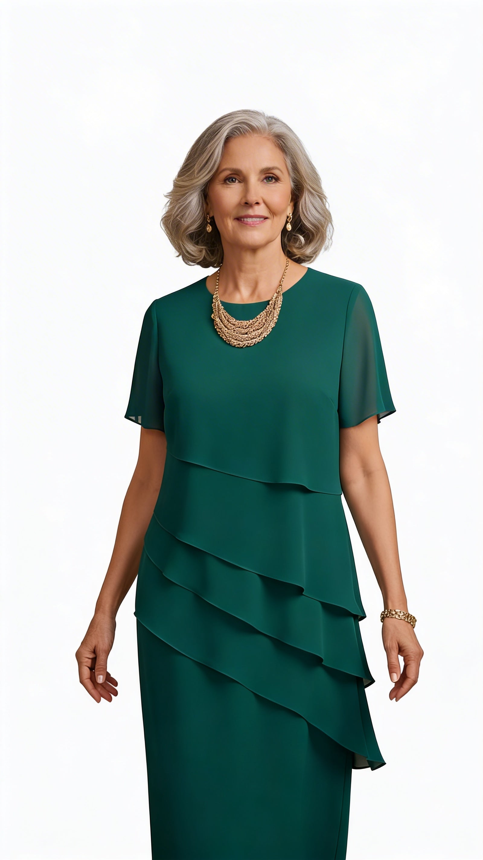 Dames Chiffon Jurk met Laagjes en Korte Mouwen