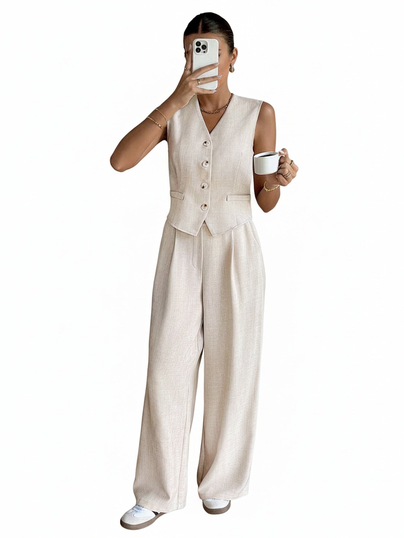 Dames Kledingset Mouwloos Vest met Wijde Broek