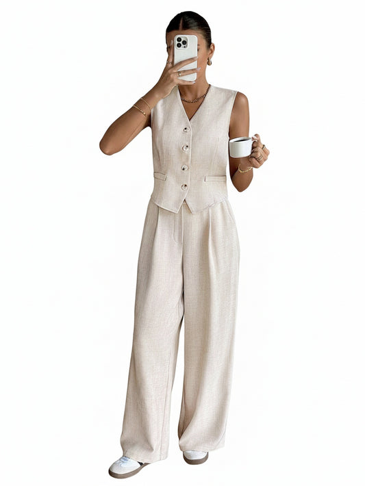 Dames Kledingset Mouwloos Vest met Wijde Broek