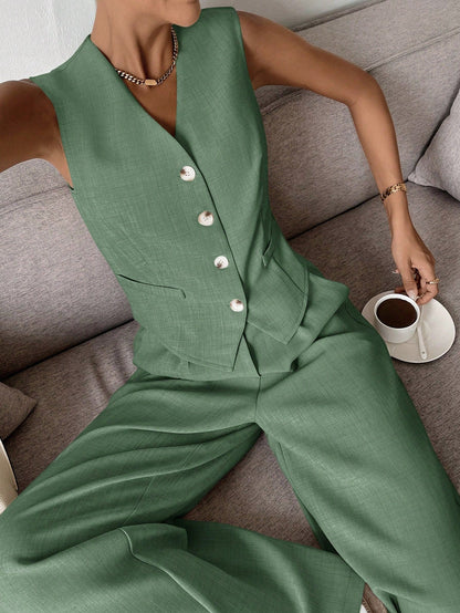 Dames Kledingset Mouwloos Vest met Wijde Broek
