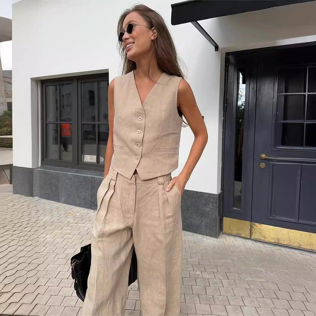 Dames Kledingset Mouwloos Vest met Wijde Broek