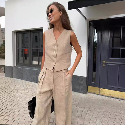 Dames Kledingset Mouwloos Vest met Wijde Broek