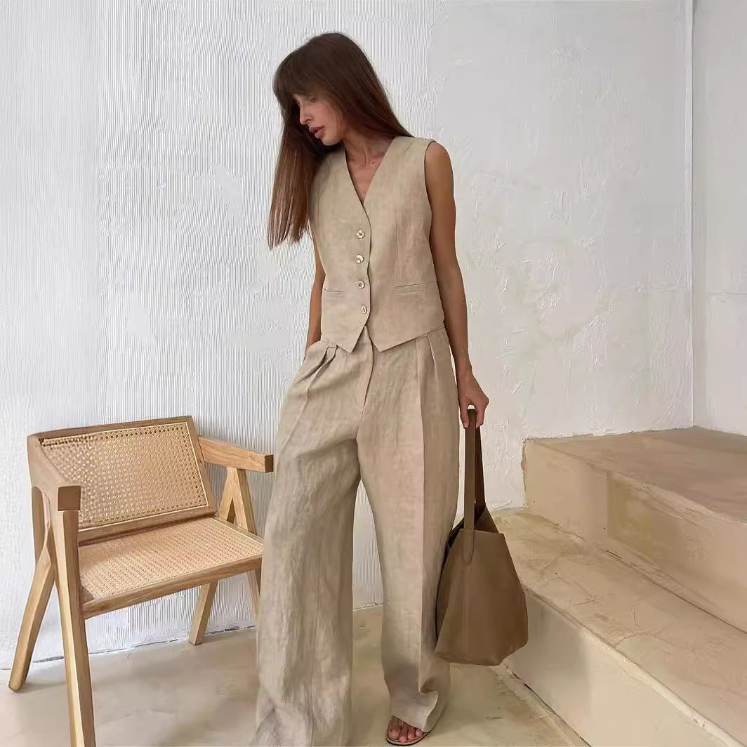 Dames Kledingset Mouwloos Vest met Wijde Broek