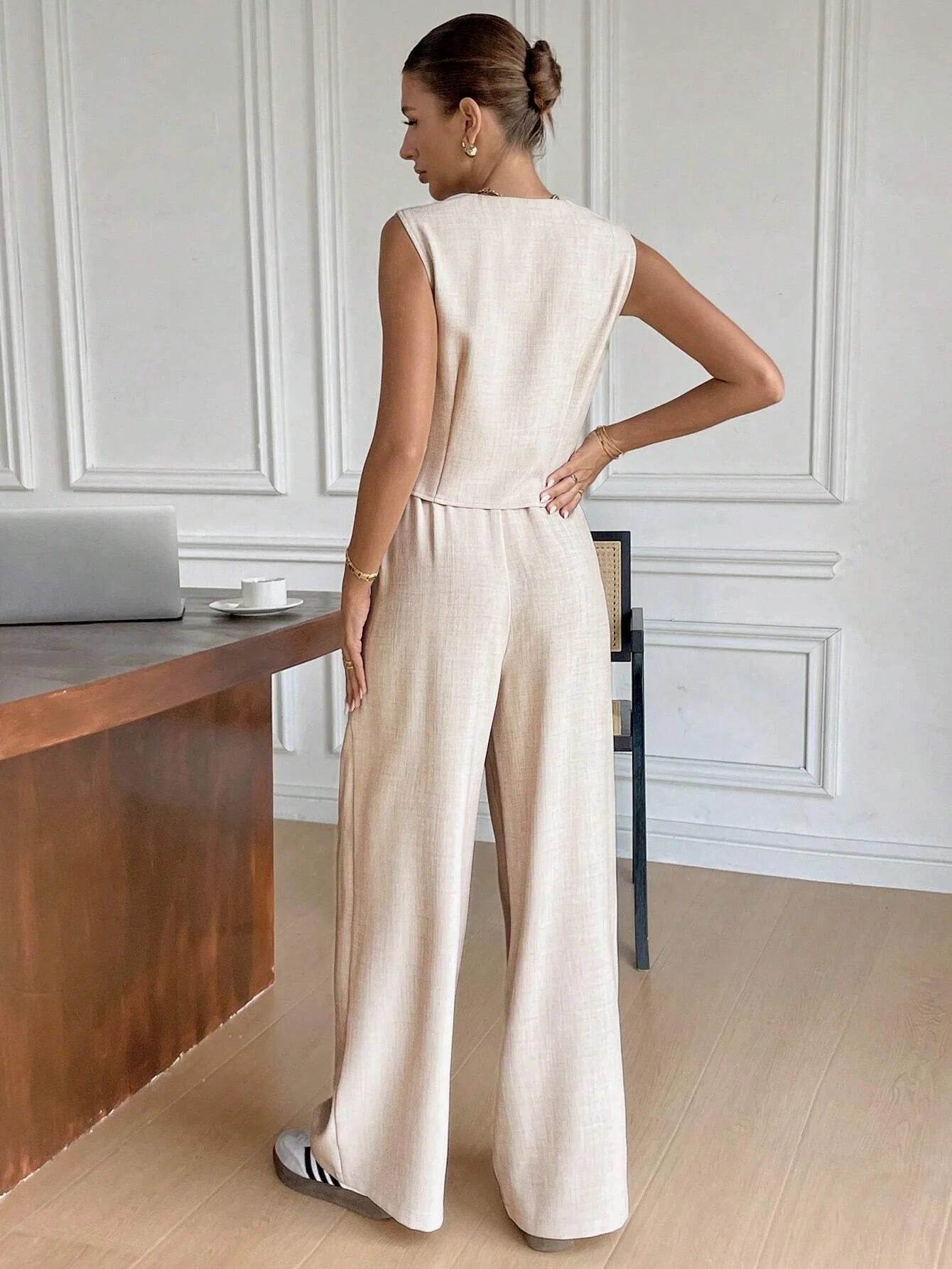 Dames Kledingset Mouwloos Vest met Wijde Broek