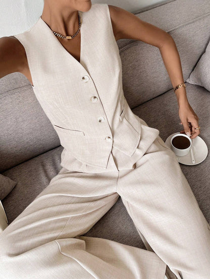 Dames Kledingset Mouwloos Vest met Wijde Broek