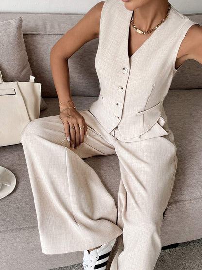 Dames Kledingset Mouwloos Vest met Wijde Broek