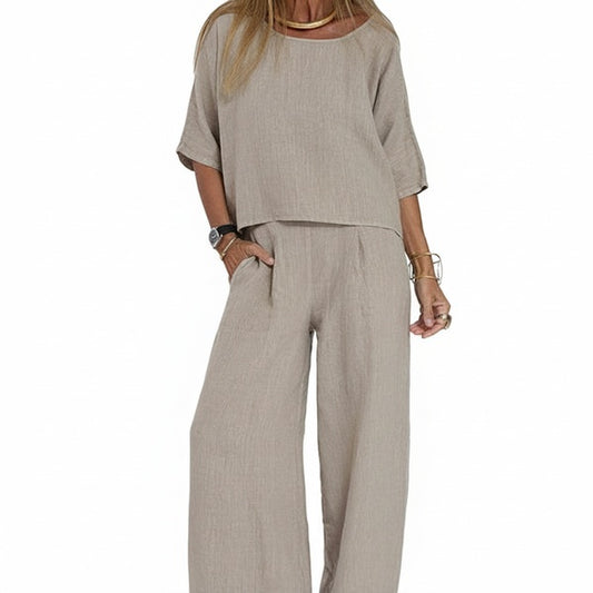 Dames Clothing Set Oversized Top met Korte Mouw en Wijde Broek