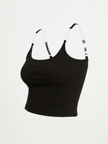 Dames Crop Top Mouwloos met Ronde Hals en Transparante Schouderbandjes