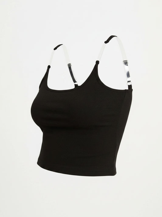 Dames Crop Top Mouwloos met Ronde Hals en Transparante Schouderbandjes