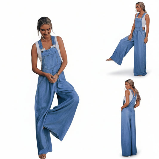 Dames Denim Jumpsuit met Tuinbroek Stijl en Wide Leg