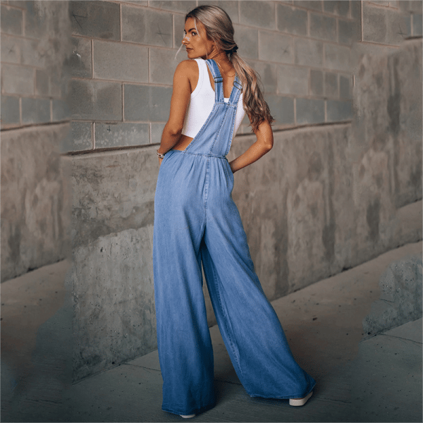Dames Denim Jumpsuit met Tuinbroek Stijl en Wide Leg