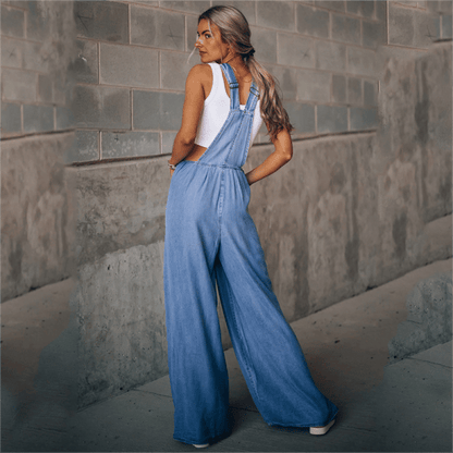 Dames Denim Jumpsuit met Tuinbroek Stijl en Wide Leg